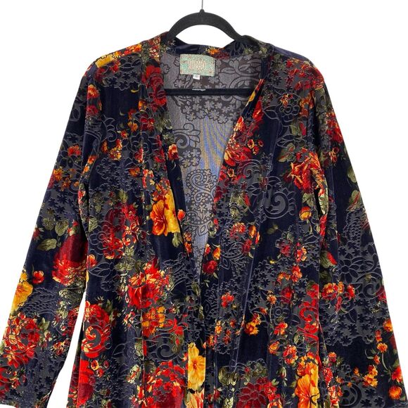 Silverado Duster Jacket Womens Small Blue Velvet Burnout Floral Pockets Boho - Picture 2 of 11